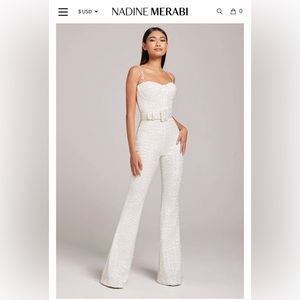 Nadine Merabi Lucinda White Sequins Jumpsuit